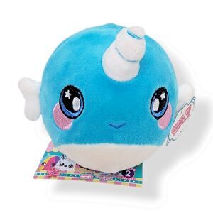 Squeezamals Narwhal Plush Unicorn Fish Blue Stress Ball Friend Toy 4" Kawaii